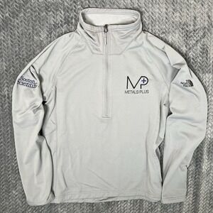 The North Face 1/4 Zip Pullover Mens Medium Gray Grid Fleece Company Logo